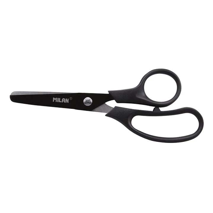 Milan Basic Colours Tijeras de 13.4cm - Mango Ergonomico - Punta Redondeada - Hoja de Acero Inoxidable - Color Negro 1