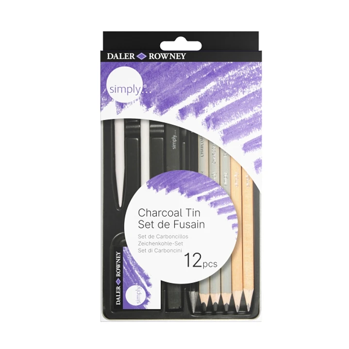 Daler Rowney Simply Pack de 12 Lapices para Esbozo y Carboncillos - Bote Metalico - Color Negro 1
