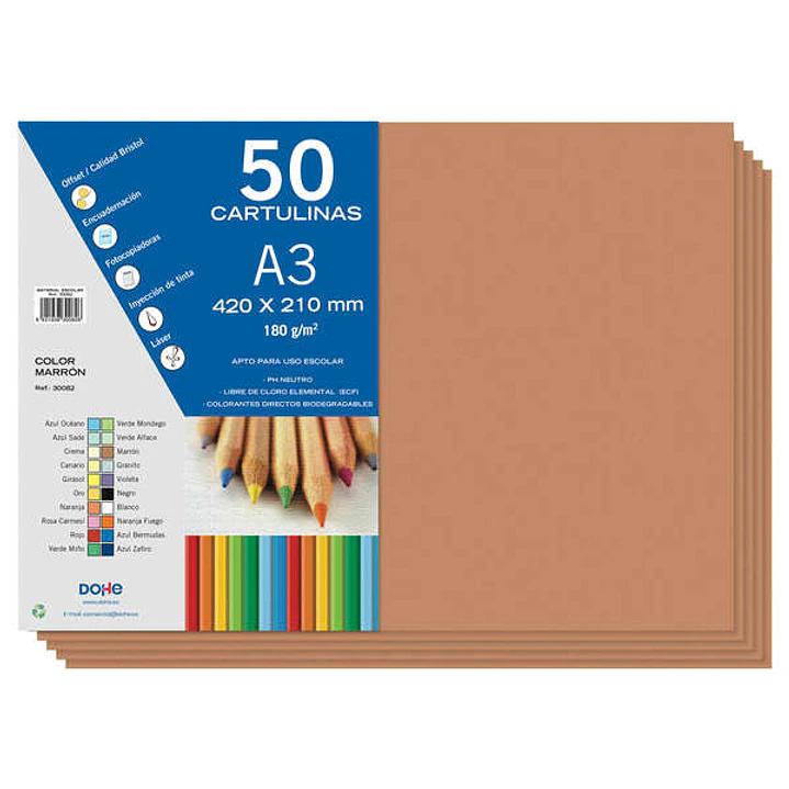 Dohe Pack de 50 Cartulinas A3 de 180gr - Con PH Neutro - Libres de Cloro Elemental - Color Marron 1