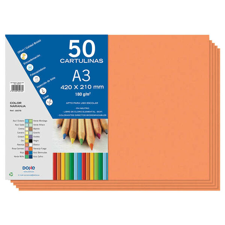 Dohe Cartulinas A3 - 50 Hojas - Gramaje de 180g - Color Naranja 1