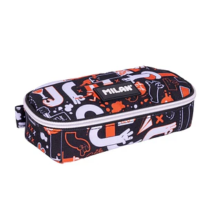Milan Fingers Estuche Portatodo - Ovalado - Cierre con Cremallera - Malla Interior - 20.5x9x5.5cm - Color Naranja