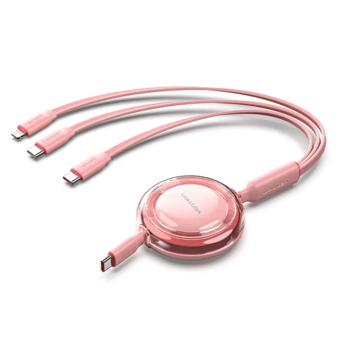 Vention Cable USB Multiple - Potencia Maxima 100W - Retractil - Longitud Ajustable hasta 1.1m - USB-A - 2xUSB-C - Lightning - Velocidad hasta 480Mbps  1