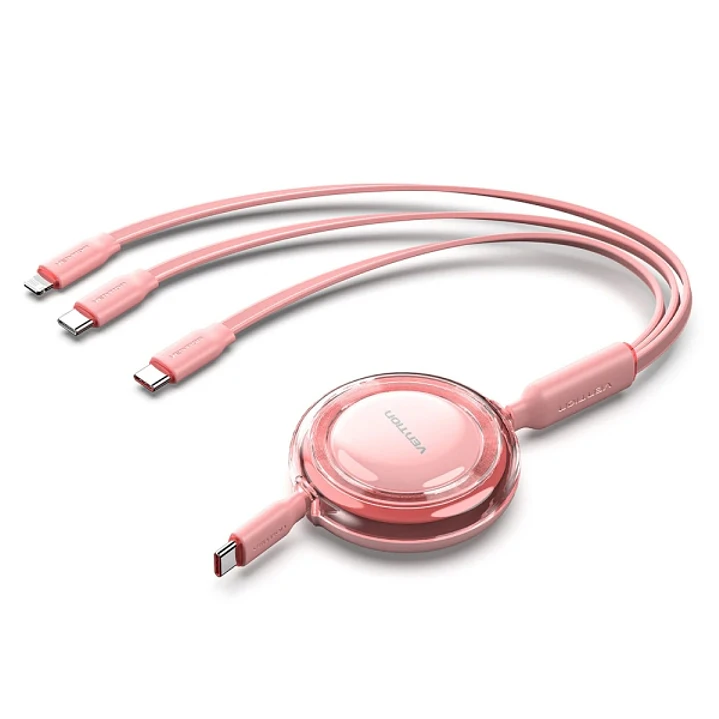 Vention Cable USB Multiple - Potencia Maxima 100W - Retractil - Longitud Ajustable hasta 1.1m - USB-A - 2xUSB-C - Lightning - Velocidad hasta 480Mbps  1