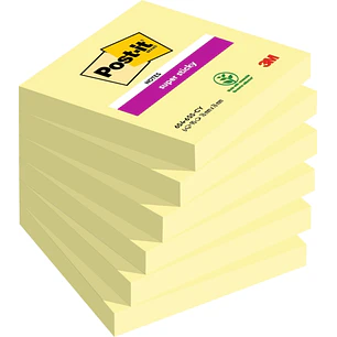 Post-It Super Sticky Pack de 6 Blocs de 90 Notas Adhesivas Reposicionables - Forma Cuadrada - 76x76mm - Color Amarillo Claro