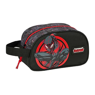 Safta Miles Morales Neceser de 5L - Cremallera - Asa Lateral - Adapatable a Carro - 260x120x150mm - Color Negro y Rojo