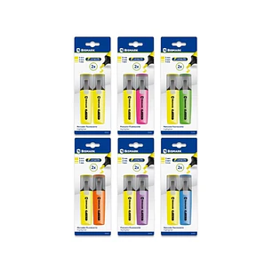 Bismark Long-Life Pack de 2 Marcadores Fluorescentes- Tinta de Secado Rapido - Punta Biselada - Ideal para Subrayar y Resaltar - Diseño Ergonomico - A