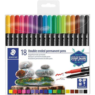 Staedtler 3187 Pack de 18 Rotuladores Permanentes de Doble Punta - Resistente al Agua - Secado Rapido - Colores Surtidos