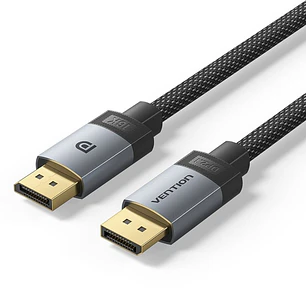 Vention Cable Displayport 2.1 16K - Longitud 3m - Revestimiento Trenzado de Algodon - Conectores Chapados en Oro - Color Gris