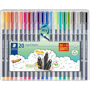 Staedtler Triplus Fineliner 334 Pack de 20 Rotuladores de Punta Fina - Trazo 0.3 mm Aprox - Tinta Base de Agua - 97% de Plastico Reciclado - Colores S