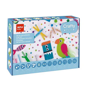 Apli Kids Pack de Manualidades con Pompones, Formas de Goma EVA, Piedras Fantasia Adhesivas, Lentejuelas, Palos de Madera, Ojos Moviles, Plumas, Limpi