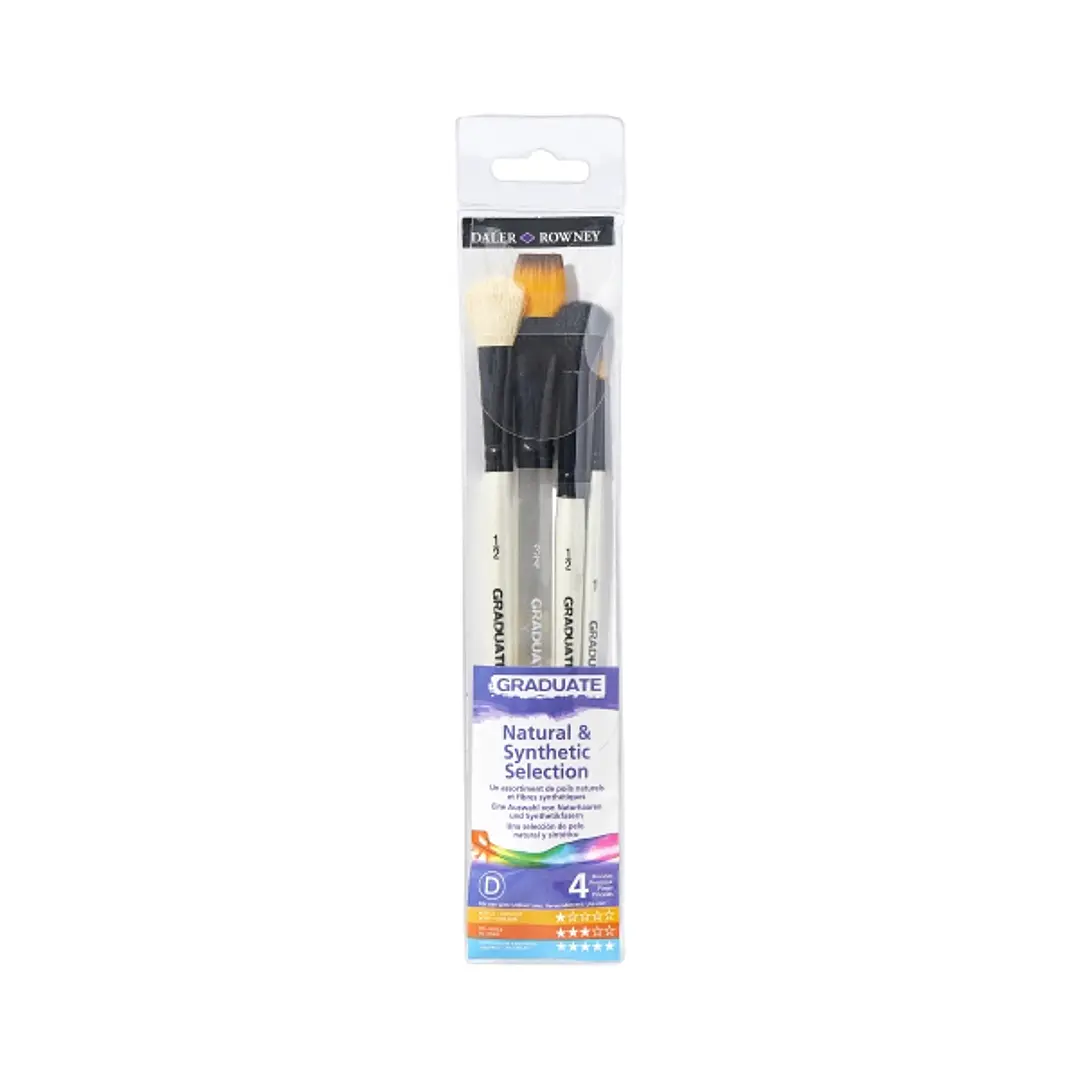 Daler Rowney Graduate Pack de 4 Pinceles para Acuarelas - Pelo Sintetico y de Cabra - Mango Corto 1