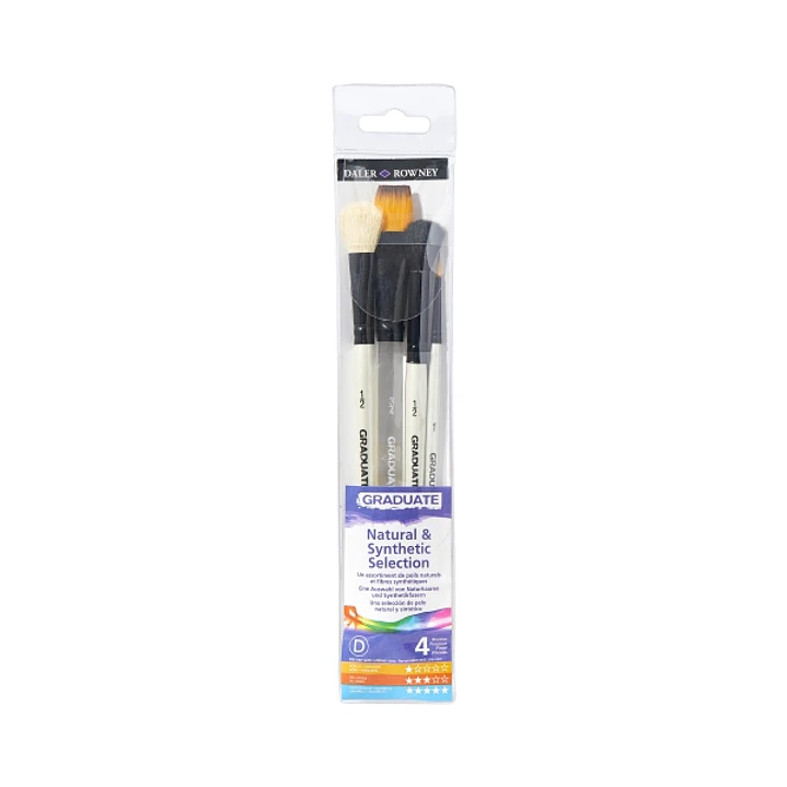 Daler Rowney Graduate Pack de 4 Pinceles para Acuarelas - Pelo Sintetico y de Cabra - Mango Corto 1