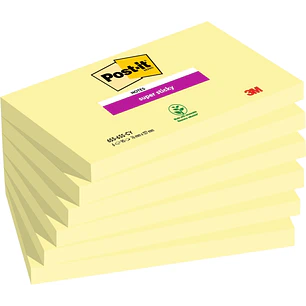 Post-It Super Sticky Pack de 6 Blocs de 90 Notas Adhesivas Reposicionables - Forma Rectangular - Color Amarillo Claro