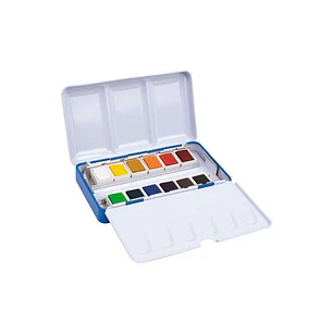 Milan Art Estuche Metalico de 12 Acuarelas Medio Godet - Opacos y Resistentes a la Luz - Mezclables - Bandeja Abatible - Colores Surtidos