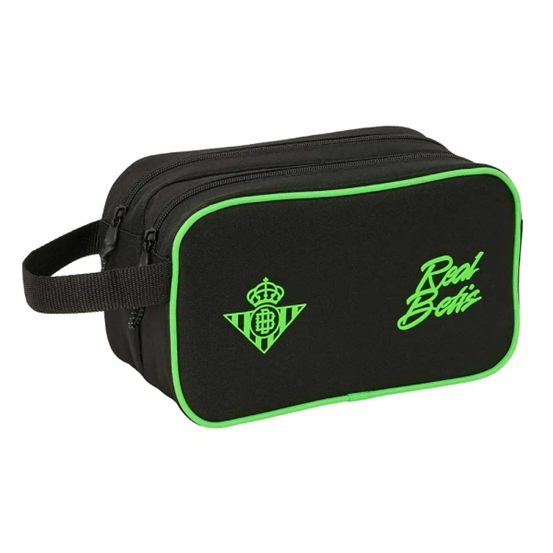 Safta Real Betis Balompie Neceser - 2 Compartimentos con Cremallera - Adaptable a Carro - Asa de Mano Lateral - 26x15x12.5cm - Color Negro y Verde 1