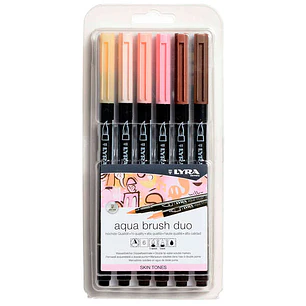 Lyra Aqua Brush Duo Skin Tones Pack 6 Rotuladores de Doble Punta - Punta Pincel 4mm, Punta Fina 2mm - Tinta Base de Agua - Colores Basados en Tonos de