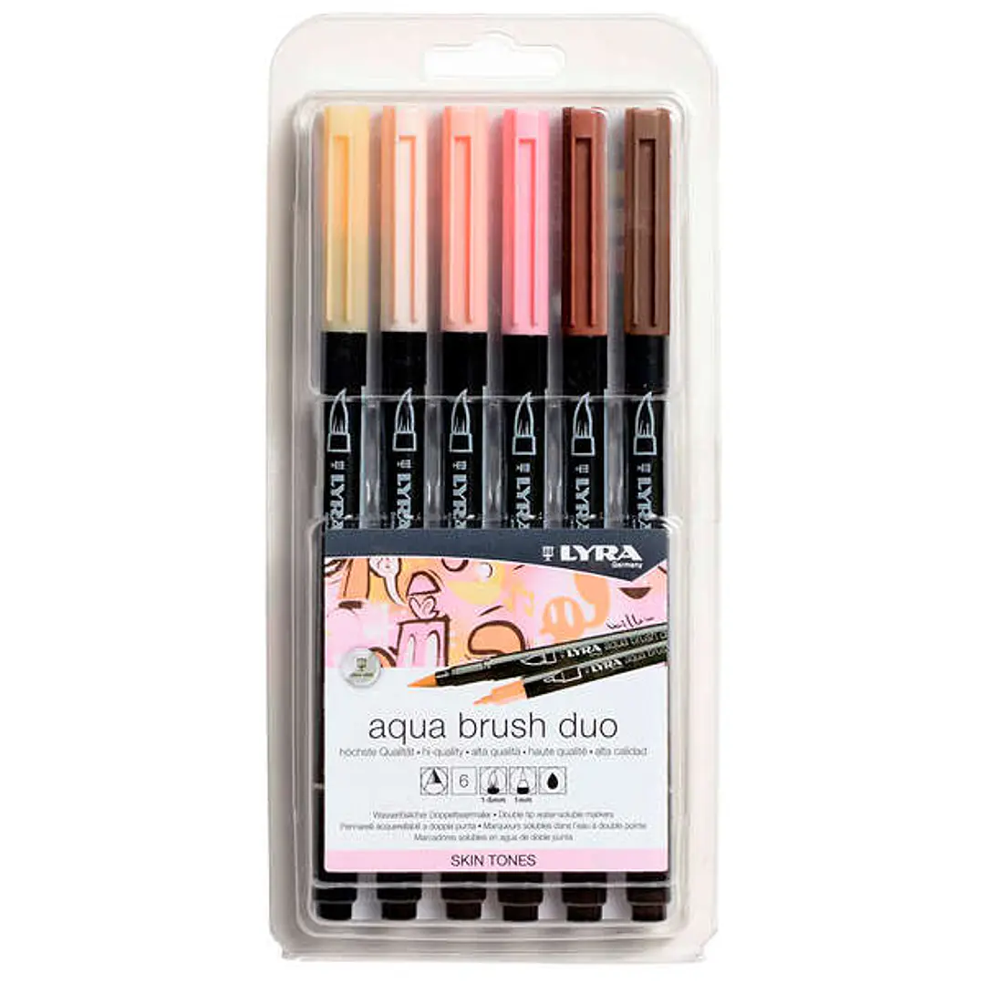 Lyra Aqua Brush Duo Skin Tones Pack 6 Rotuladores de Doble Punta - Punta Pincel 4mm, Punta Fina 2mm - Tinta Base de Agua - Colores Basados en Tonos de 1