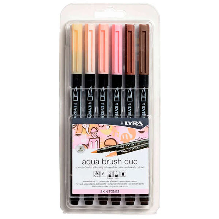 Lyra Aqua Brush Duo Skin Tones Pack 6 Rotuladores de Doble Punta - Punta Pincel 4mm, Punta Fina 2mm - Tinta Base de Agua - Colores Basados en Tonos de 1