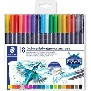 Staedtler 3001 Pack de 18 Rotuladores Acuarelables de Doble Punta - Colores Surtidos