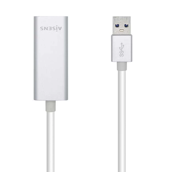 Aisens Conversor USB 3.0 a Ethernet Gigabit 10/100/1000 Mbps - 15cm - Color Plata 1