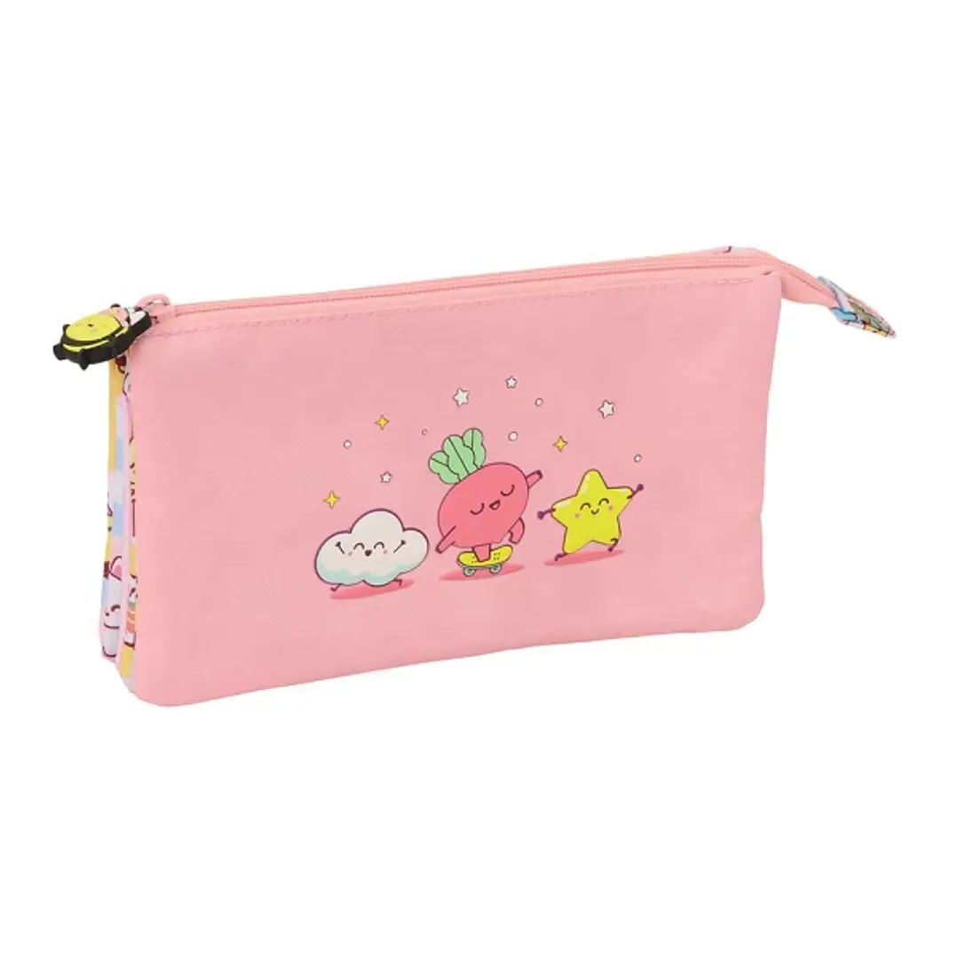 Safta Mr. Wonderful Comic Portatodo - 3 Compartimentos con Cremallera - Bolsillo Interior Central - 22x12x3cm - Color Rosa 1