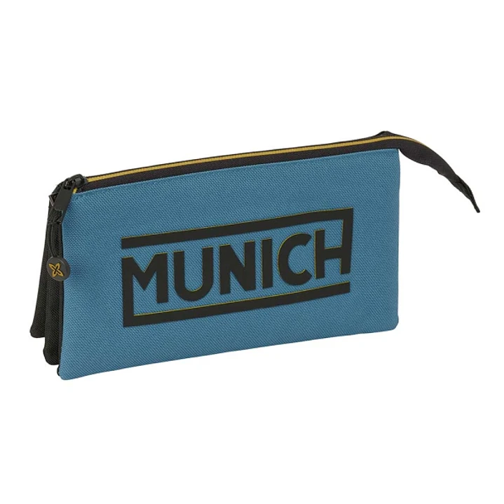 Safta Munich Portatodo - 3 Compartimentos con Cremallera - Bolsillo Interior Central - 22x12x3cm - Color Negro y Azul 1