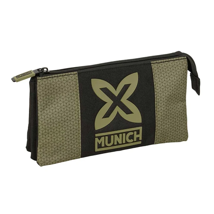 Safta Munich West Portatodo - 3 Compartimentos con Cremalleras - Bolsillo Interior - 0.6L - 220x30x120mm - Color Negro y Verde 1