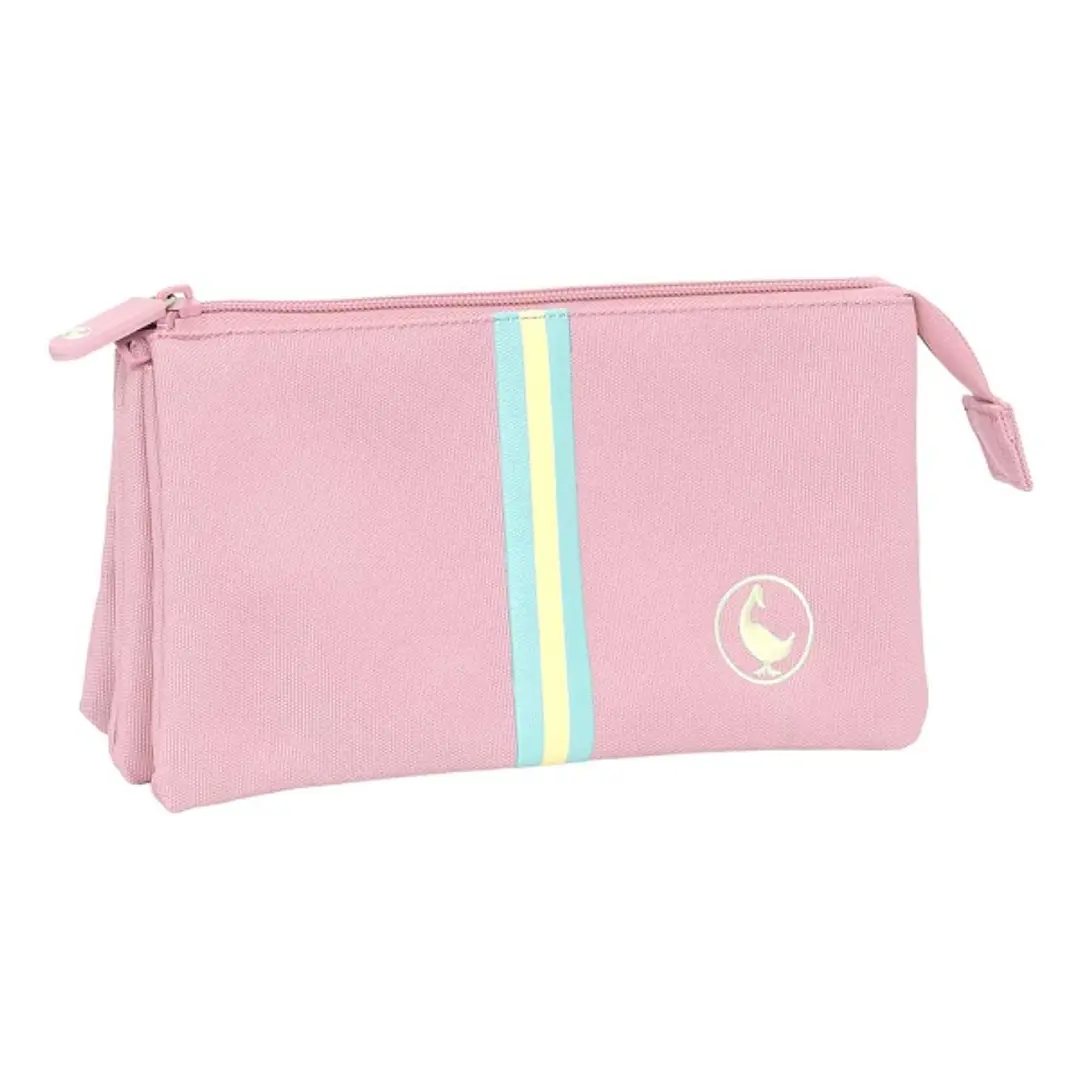 Safta el Ganso Basics Pink Portatodo - 3 Compartimentos con Cremalleras - Bolsillo Interior - 0.6L - 220x30x120mm - Color Rosa 1