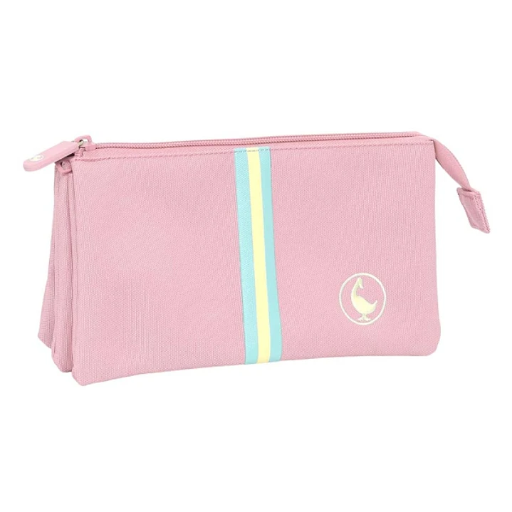Safta el Ganso Basics Pink Portatodo - 3 Compartimentos con Cremalleras - Bolsillo Interior - 0.6L - 220x30x120mm - Color Rosa 1