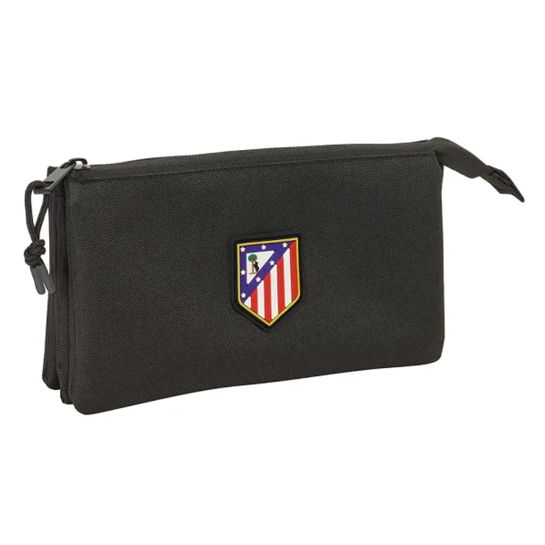 Safta Atletico de Madrid Teen Black Portatodo - 3 Compartimentos con Cremalleras - Bolsillo Interior - 0.6L - 220x30x120mm - Color Verde Oscuro 1
