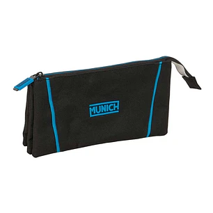 Safta Munich Road Portatodo - 3 Compartimentos con Cremalleras - Bolsillo Interior - 0.6L - 220x30x120mm - Color Negro