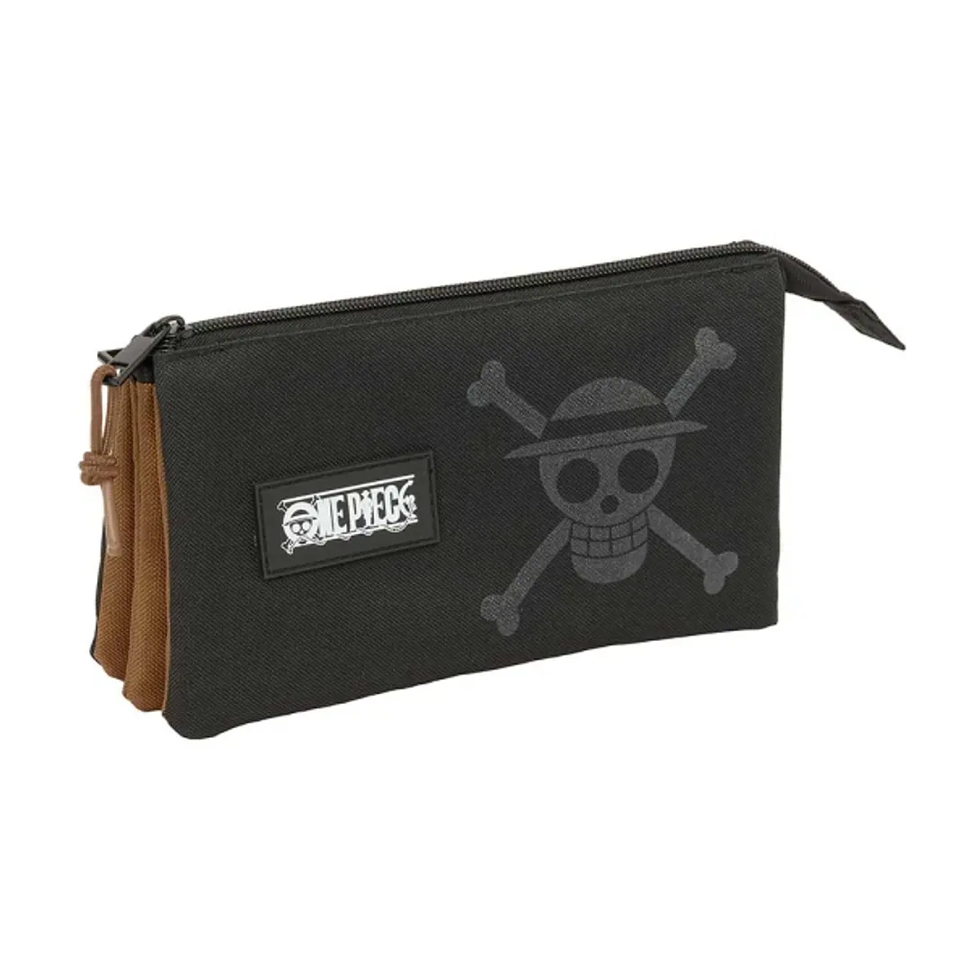 Safta One Piece Portatodo - 3 Compartimentos con Cremalleras - Bolsillo Interior - 0.6L - 220x30x120mm - Color Negro 1