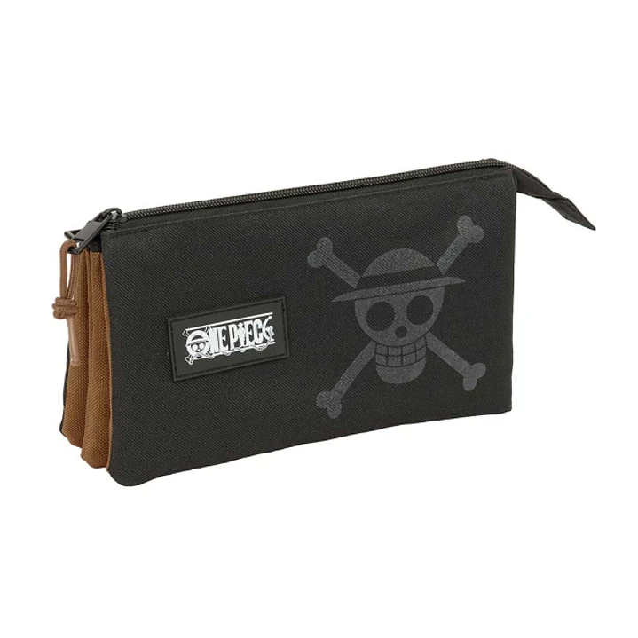 Safta One Piece Portatodo - 3 Compartimentos con Cremalleras - Bolsillo Interior - 0.6L - 220x30x120mm - Color Negro 1