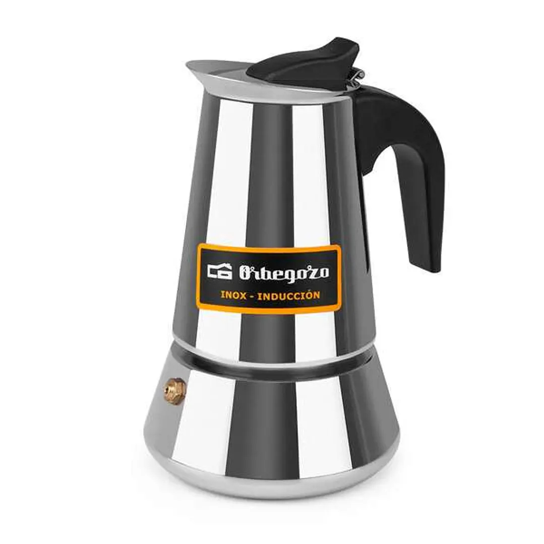 Orbegozo KFI 460 Cafetera de Acero Inoxidable Resistente y Versatil - Capacidad para 4 Tazas - Apta para Todo Tipo de Fuegos - Asa Ergonomica - Maximo 1