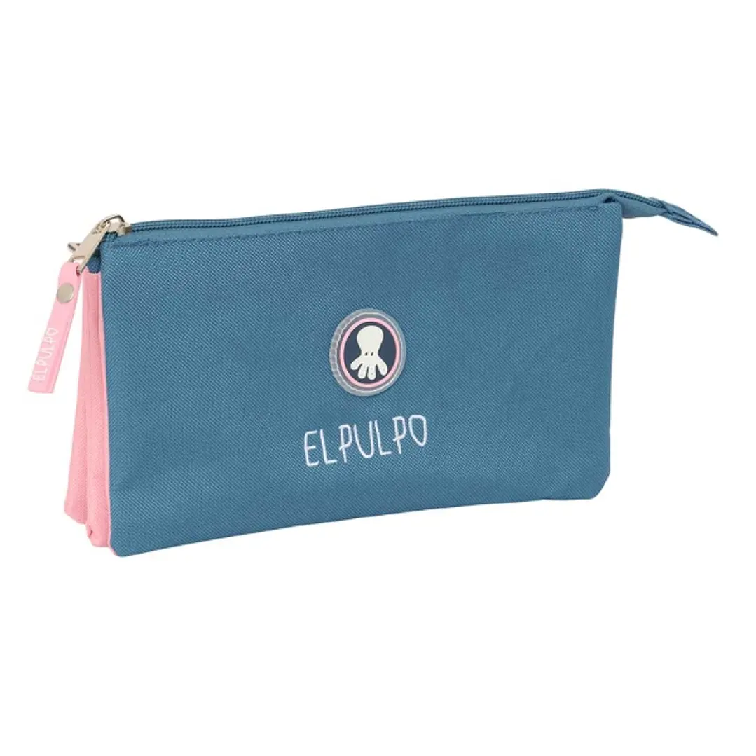 Safta el Pulpo Indigo Portatodo - 3 Compartimentos con Cremalleras - Bolsillo Interior - 0.6L - 220x30x120mm - Color Azul 1