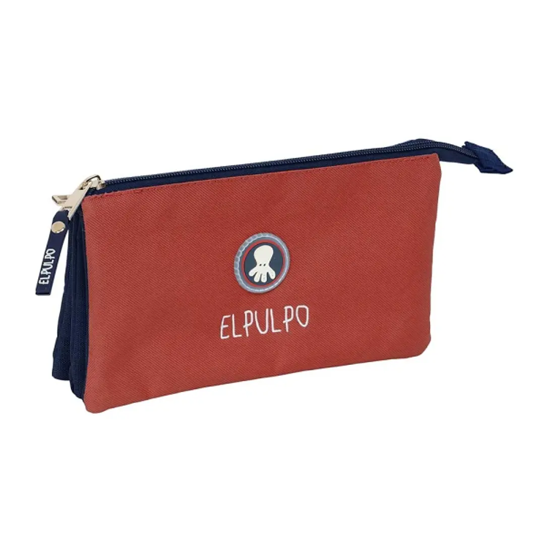 Safta el Pulpo Caldera Portatodo - 3 Compartimentos con Cremalleras - Bolsillo Interior - 0.6L - 220x30x120mm - Color Rojo Oscuro 1