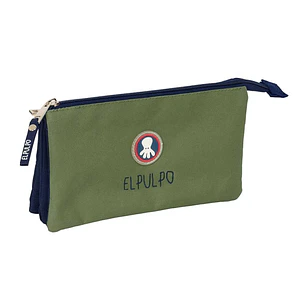 Safta el Pulpo Portatodo - 3 Compartimentos con Cremalleras - Bolsillo Interior - 0.6L - 220x30x120mm - Color Verde Oscuro