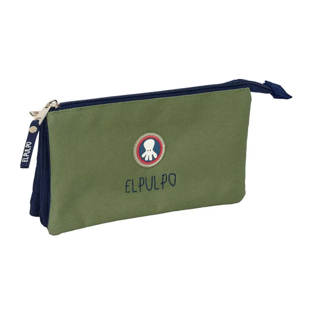 Safta el Pulpo Portatodo - 3 Compartimentos con Cremalleras - Bolsillo Interior - 0.6L - 220x30x120mm - Color Verde Oscuro 1