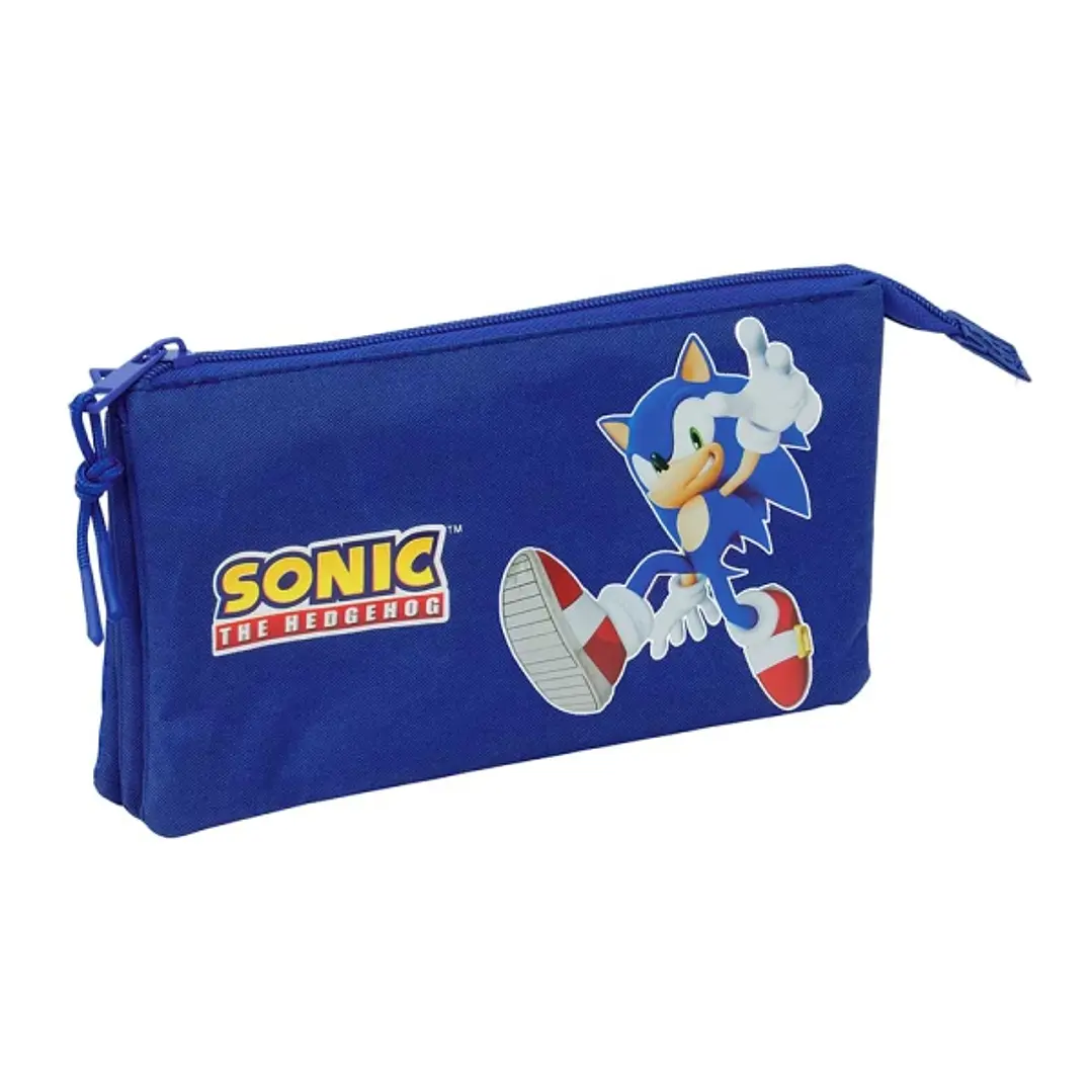 Safta Sonic Portatodo - 3 Compartimentos con Cremalleras - Bolsillo Interior - 0.6L - 220x30x120mm - Color Azul Oscuro 1