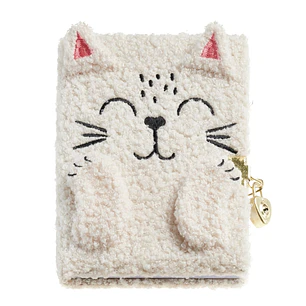 Miquel Rius Back2Fun Diario Secreto Peluche Gato - 80 Hojas Rayadas de Papel 80gr - Cierre con Llave