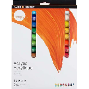 Daler Rowney Simply Pack de 24 Pinturas Acrilicas 12ml - Secado Rapido - Optima Cobertura - Mezclables - Colores Surtidos