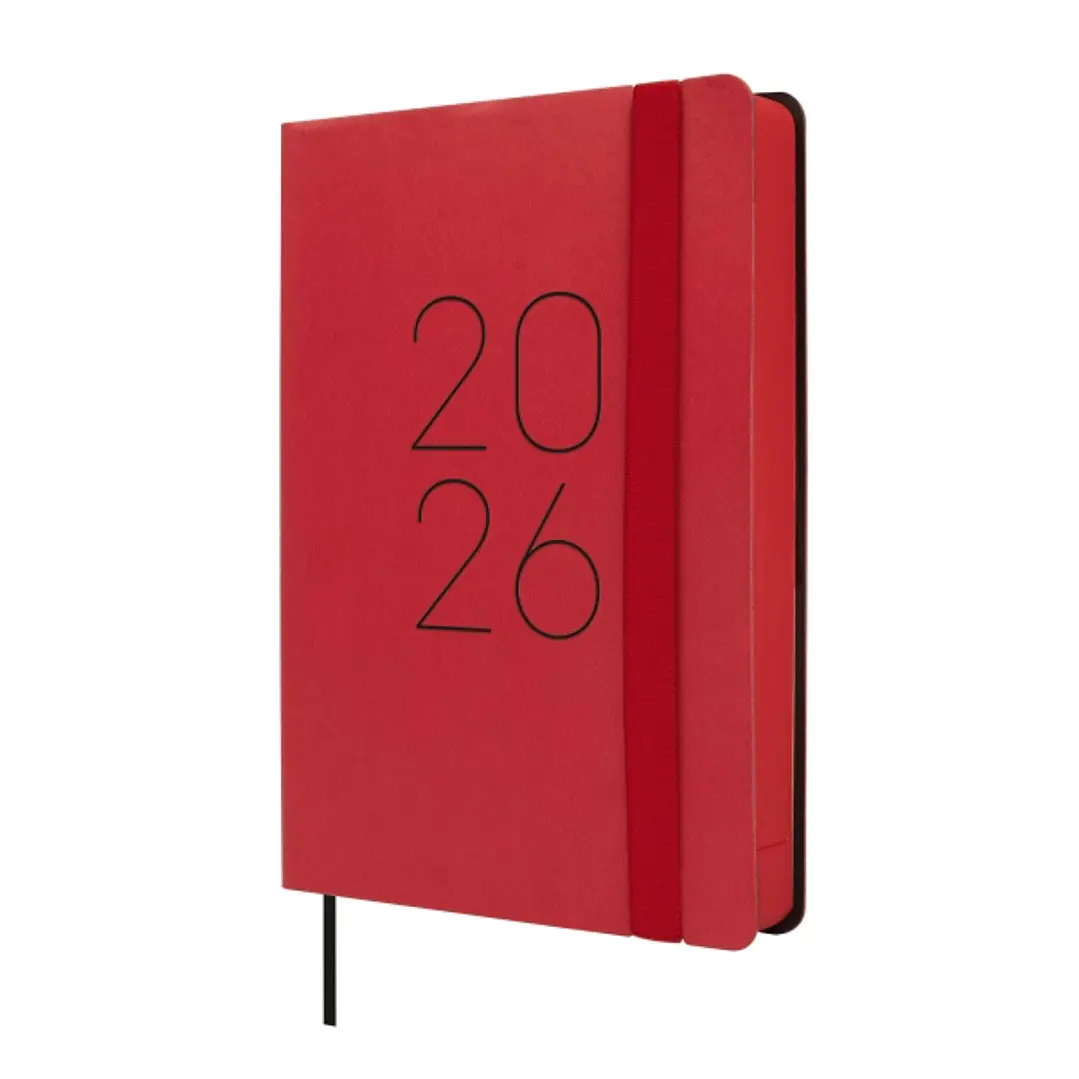 Finocam Flexi Lisa Agenda - Anual 2026 - Tapa Blanda - Formato F4 - 120x23x172mm - 1 Dia por Pagina - Color Rojo 1