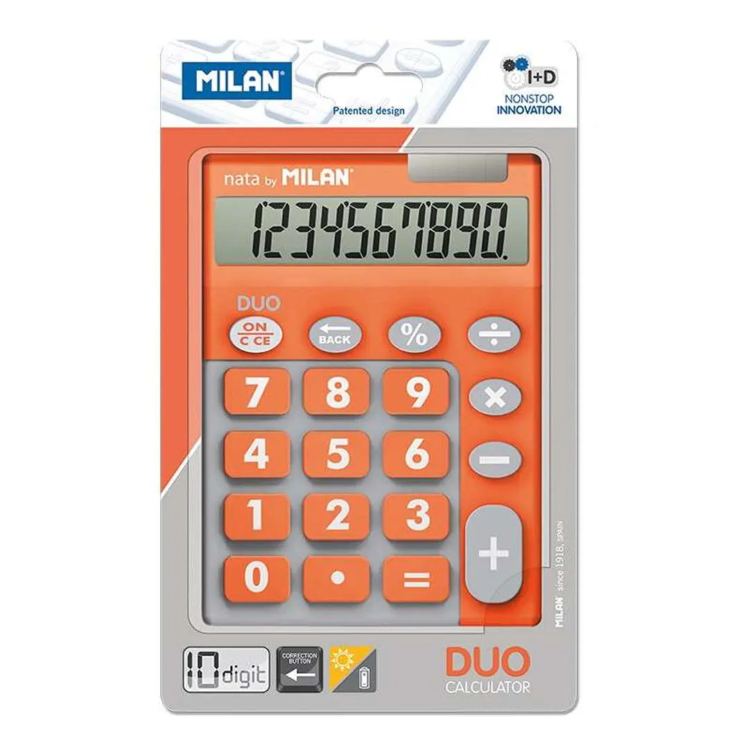 Milan Calculadora 10 Digitos Duo - Calculadora de Sobremesa - Teclas Grandes - Tecla Rectificacion Entrada de Datos - Color Naranja 1