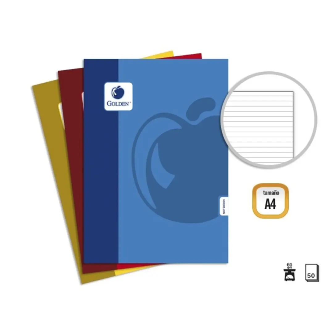Golden Basic Pack de 10 Libretas Grapadas A4 50 Hojas 60grs 1 Raya - Colores Surtidos 1