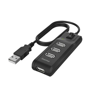 Hama Essential Hub USB 2.0 - Cable USB-A Integrado de 1.8m - 4x USB-A - Color Negro