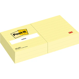 Post-It Pack de 6 Blocs de 100 Notas - con Lineas - 76x76mm - 100% PEFC - Color Amarillo Claro
