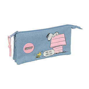 Safta Snoopy Portatodo - Cremallera - 0.6L - Bolsillo Interior - Bolsillo Interior - 220x30x120mm - Color Azul