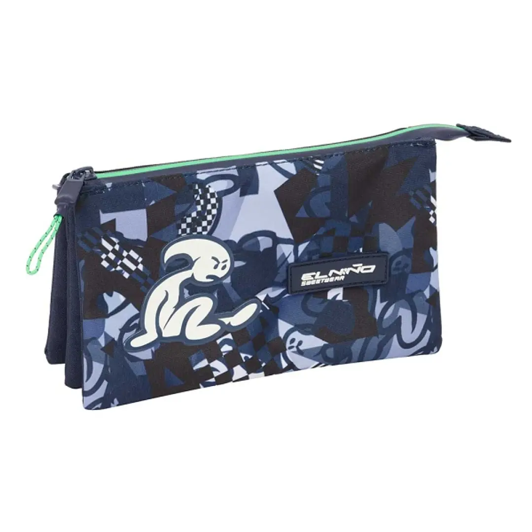 Safta el Niño Navy Portatodo - 3 Compartimentos con Cremalleras - Bolsillo Interior - 0.6L - 220x30x120mm - Color Azul Marino 1