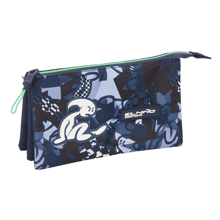 Safta el Niño Navy Portatodo - 3 Compartimentos con Cremalleras - Bolsillo Interior - 0.6L - 220x30x120mm - Color Azul Marino 1