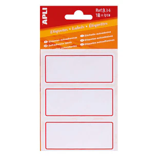 Apli Etiquetas Adhesivas Escolares Basicas - Tamaño 78x34mm - Ribete Rojo - 6 Hojas (18 Etiquetas) - Adhesivo Permanente de Alta Calidad - Escritura O